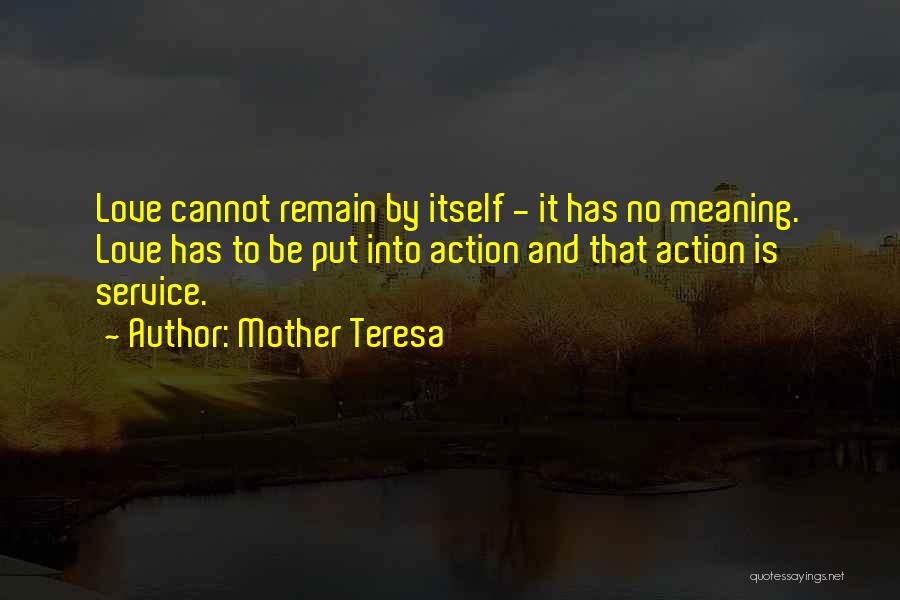 Mother Teresa Quotes: Love Cannot Remain By Itself - It Has No Meaning. Love Has To Be Put Into Action And That Action