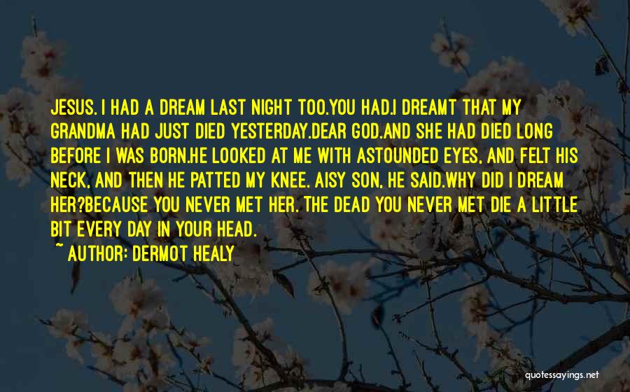 Dermot Healy Quotes: Jesus. I Had A Dream Last Night Too.you Had.i Dreamt That My Grandma Had Just Died Yesterday.dear God.and She Had