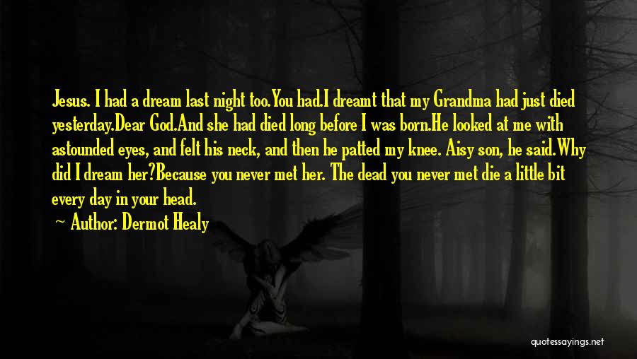 Dermot Healy Quotes: Jesus. I Had A Dream Last Night Too.you Had.i Dreamt That My Grandma Had Just Died Yesterday.dear God.and She Had