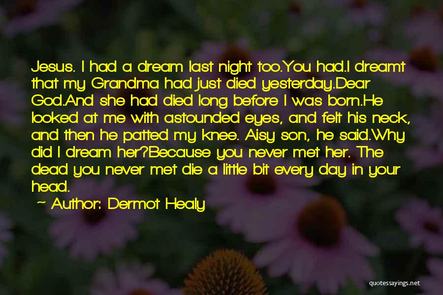 Dermot Healy Quotes: Jesus. I Had A Dream Last Night Too.you Had.i Dreamt That My Grandma Had Just Died Yesterday.dear God.and She Had