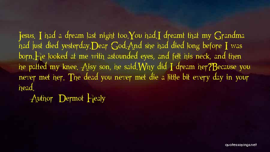 Dermot Healy Quotes: Jesus. I Had A Dream Last Night Too.you Had.i Dreamt That My Grandma Had Just Died Yesterday.dear God.and She Had