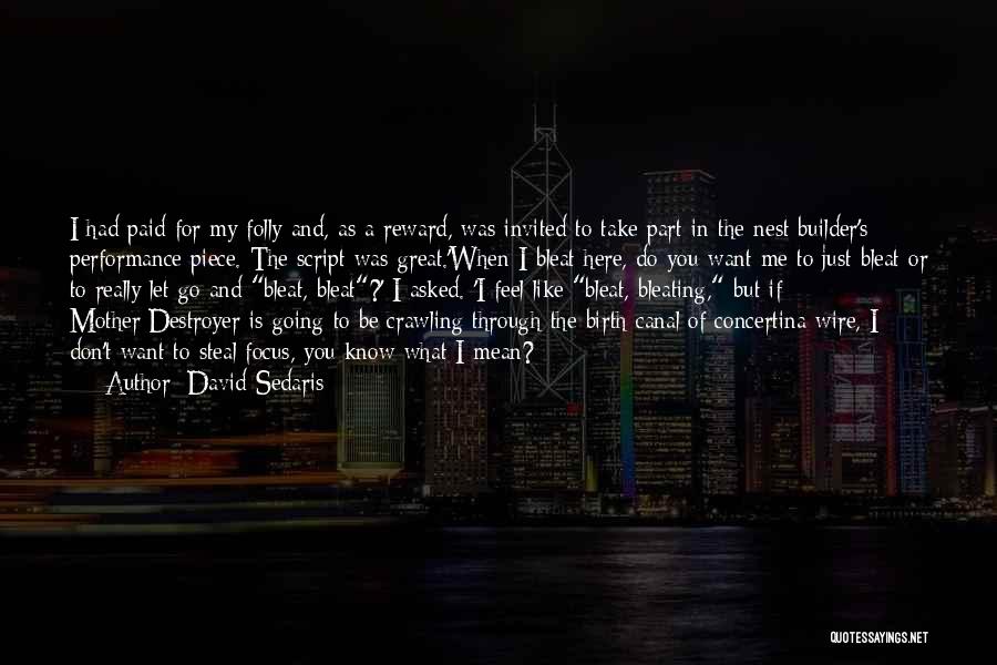 David Sedaris Quotes: I Had Paid For My Folly And, As A Reward, Was Invited To Take Part In The Nest Builder's Performance