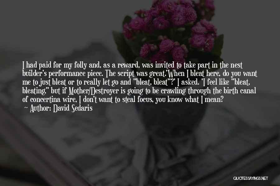 David Sedaris Quotes: I Had Paid For My Folly And, As A Reward, Was Invited To Take Part In The Nest Builder's Performance