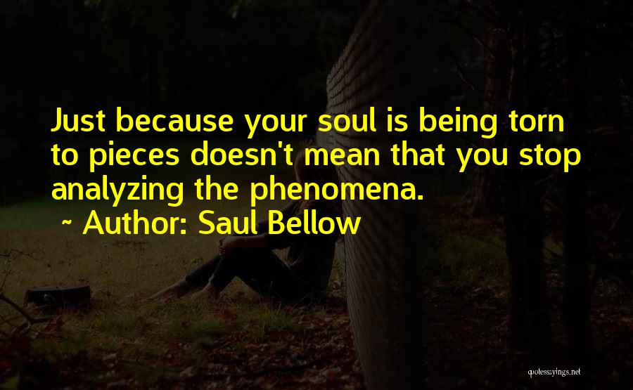 Saul Bellow Quotes: Just Because Your Soul Is Being Torn To Pieces Doesn't Mean That You Stop Analyzing The Phenomena.
