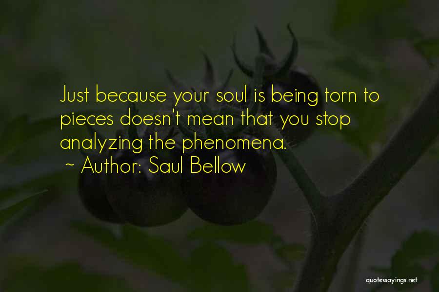 Saul Bellow Quotes: Just Because Your Soul Is Being Torn To Pieces Doesn't Mean That You Stop Analyzing The Phenomena.