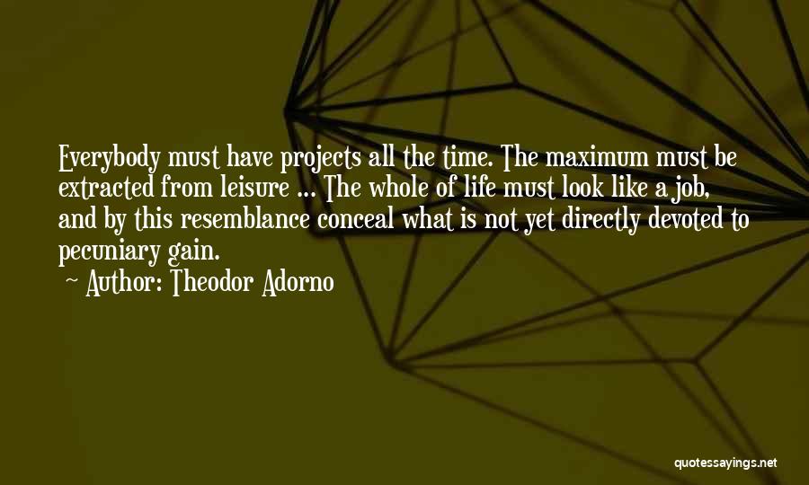 Theodor Adorno Quotes: Everybody Must Have Projects All The Time. The Maximum Must Be Extracted From Leisure ... The Whole Of Life Must