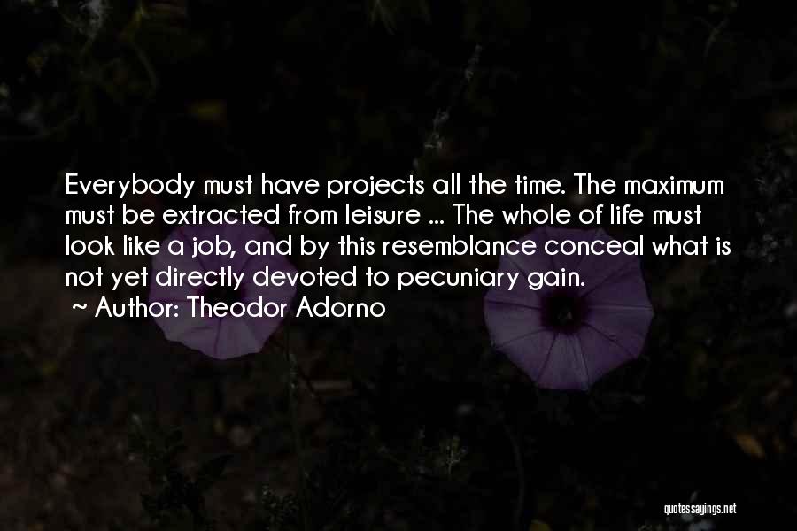 Theodor Adorno Quotes: Everybody Must Have Projects All The Time. The Maximum Must Be Extracted From Leisure ... The Whole Of Life Must