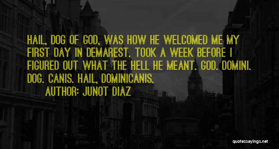 Junot Diaz Quotes: Hail, Dog Of God, Was How He Welcomed Me My First Day In Demarest. Took A Week Before I Figured