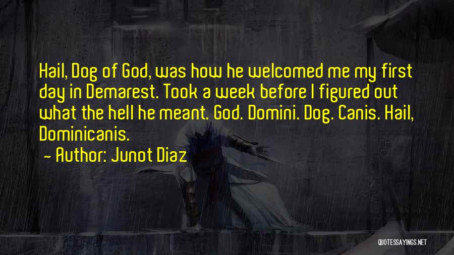 Junot Diaz Quotes: Hail, Dog Of God, Was How He Welcomed Me My First Day In Demarest. Took A Week Before I Figured