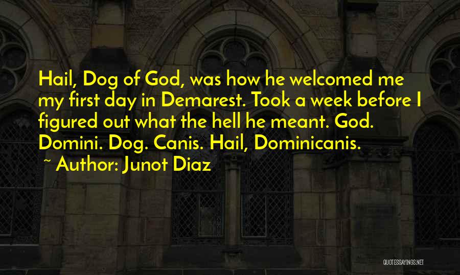 Junot Diaz Quotes: Hail, Dog Of God, Was How He Welcomed Me My First Day In Demarest. Took A Week Before I Figured