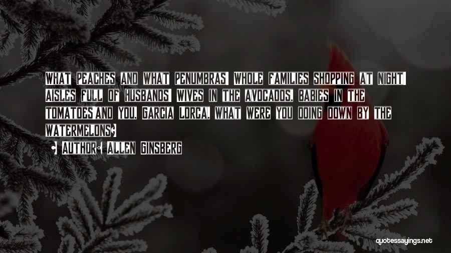 Allen Ginsberg Quotes: What Peaches And What Penumbras! Whole Families Shopping At Night! Aisles Full Of Husbands! Wives In The Avocados, Babies In