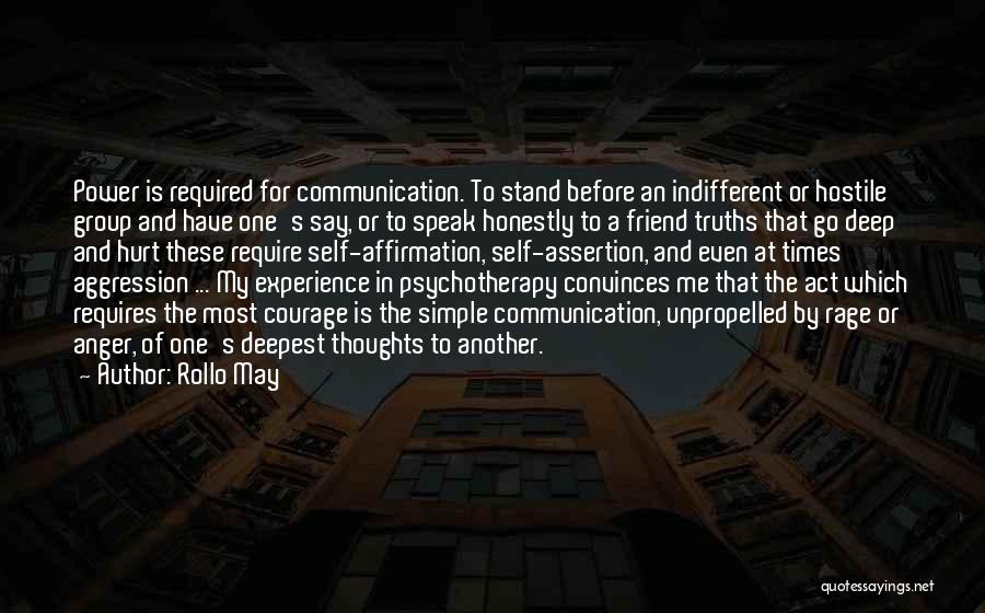 Rollo May Quotes: Power Is Required For Communication. To Stand Before An Indifferent Or Hostile Group And Have One's Say, Or To Speak