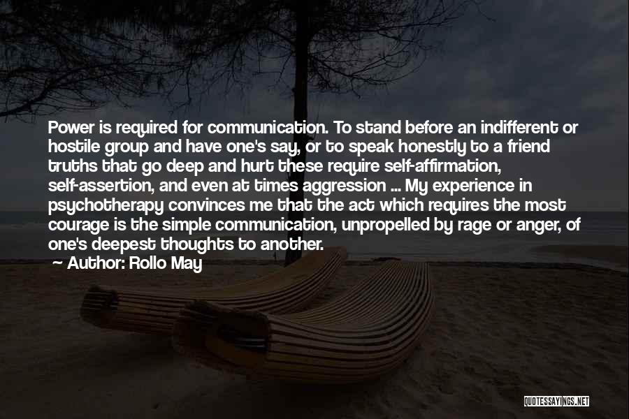 Rollo May Quotes: Power Is Required For Communication. To Stand Before An Indifferent Or Hostile Group And Have One's Say, Or To Speak