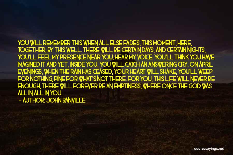 John Banville Quotes: You Will Remember This When All Else Fades, This Moment, Here, Together, By This Well. There Will Be Certain Days,