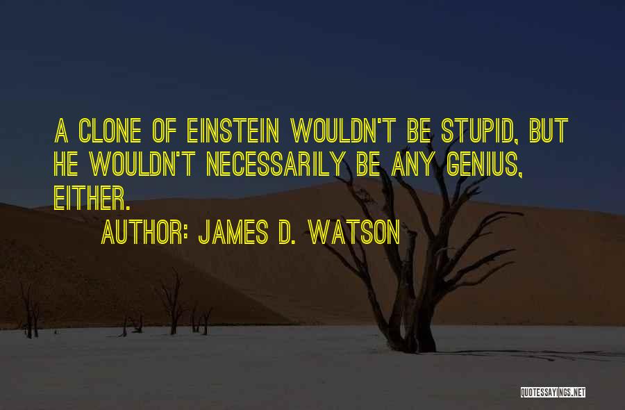 James D. Watson Quotes: A Clone Of Einstein Wouldn't Be Stupid, But He Wouldn't Necessarily Be Any Genius, Either.