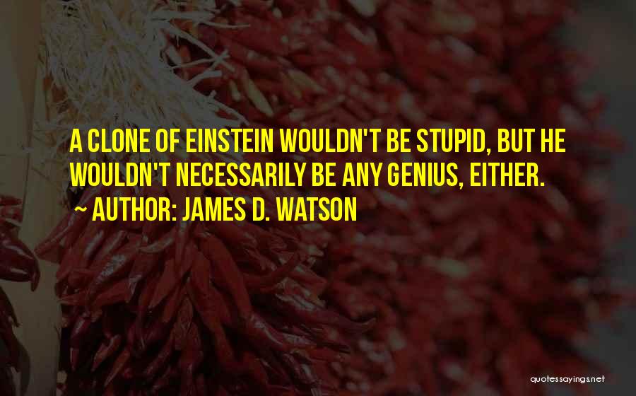 James D. Watson Quotes: A Clone Of Einstein Wouldn't Be Stupid, But He Wouldn't Necessarily Be Any Genius, Either.