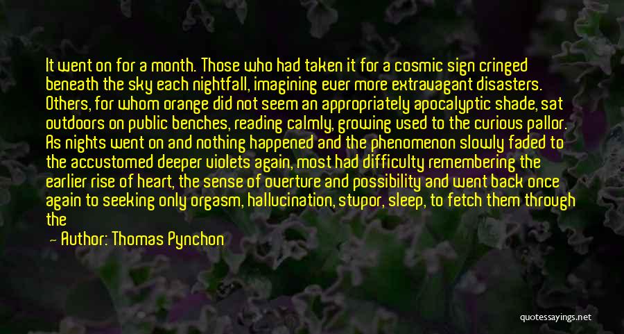 Thomas Pynchon Quotes: It Went On For A Month. Those Who Had Taken It For A Cosmic Sign Cringed Beneath The Sky Each