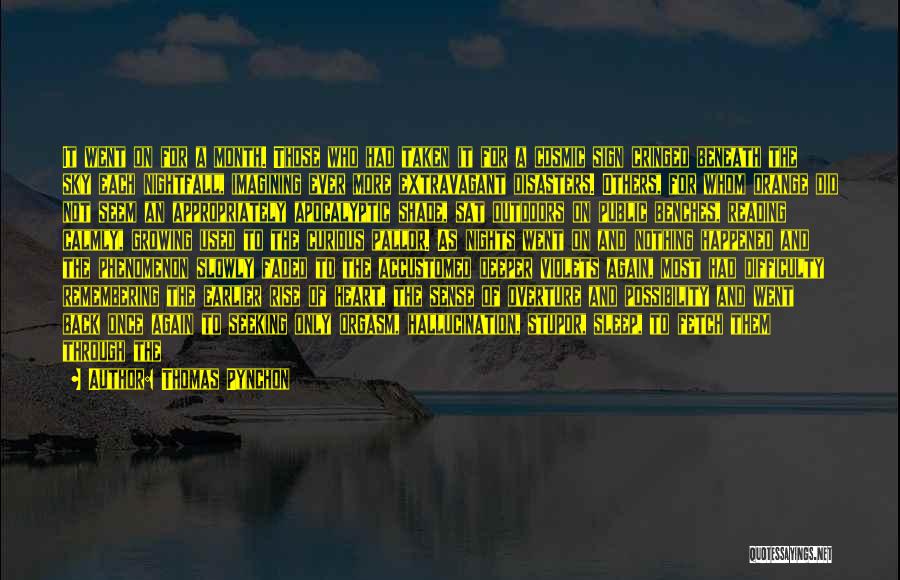 Thomas Pynchon Quotes: It Went On For A Month. Those Who Had Taken It For A Cosmic Sign Cringed Beneath The Sky Each