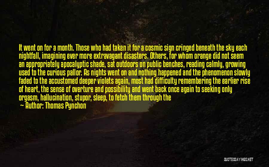 Thomas Pynchon Quotes: It Went On For A Month. Those Who Had Taken It For A Cosmic Sign Cringed Beneath The Sky Each