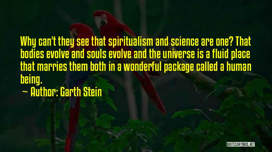 Garth Stein Quotes: Why Can't They See That Spiritualism And Science Are One? That Bodies Evolve And Souls Evolve And The Universe Is