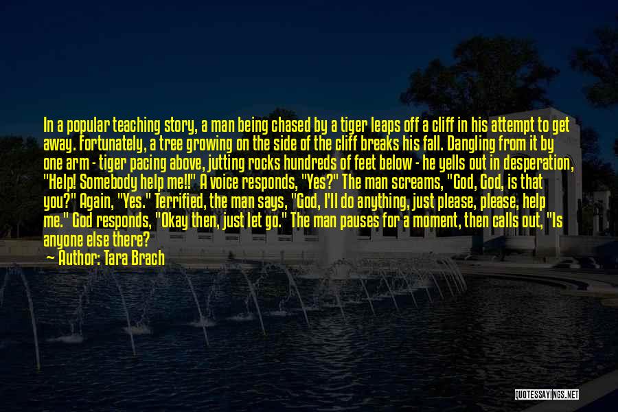 Tara Brach Quotes: In A Popular Teaching Story, A Man Being Chased By A Tiger Leaps Off A Cliff In His Attempt To