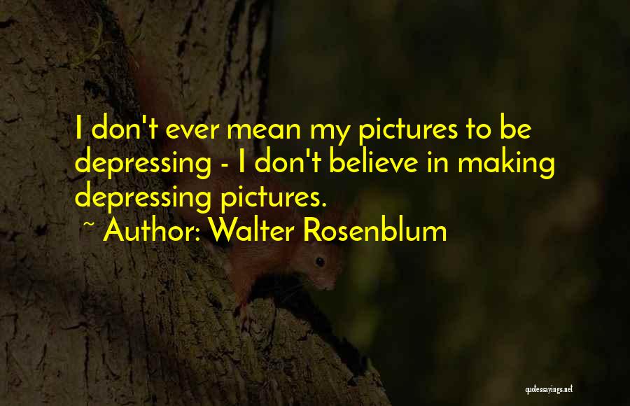 Walter Rosenblum Quotes: I Don't Ever Mean My Pictures To Be Depressing - I Don't Believe In Making Depressing Pictures.