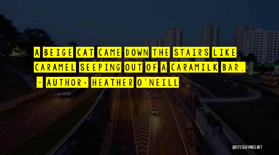 Heather O'Neill Quotes: A Beige Cat Came Down The Stairs Like Caramel Seeping Out Of A Caramilk Bar.