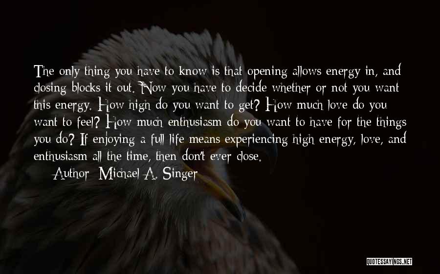 Michael A. Singer Quotes: The Only Thing You Have To Know Is That Opening Allows Energy In, And Closing Blocks It Out. Now You