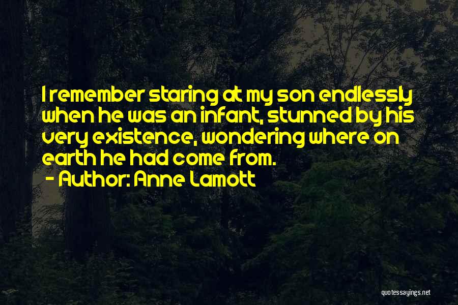 Anne Lamott Quotes: I Remember Staring At My Son Endlessly When He Was An Infant, Stunned By His Very Existence, Wondering Where On