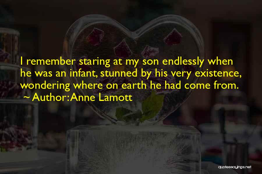 Anne Lamott Quotes: I Remember Staring At My Son Endlessly When He Was An Infant, Stunned By His Very Existence, Wondering Where On