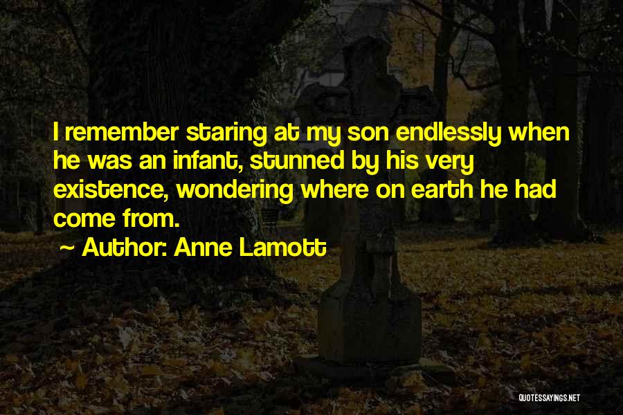 Anne Lamott Quotes: I Remember Staring At My Son Endlessly When He Was An Infant, Stunned By His Very Existence, Wondering Where On