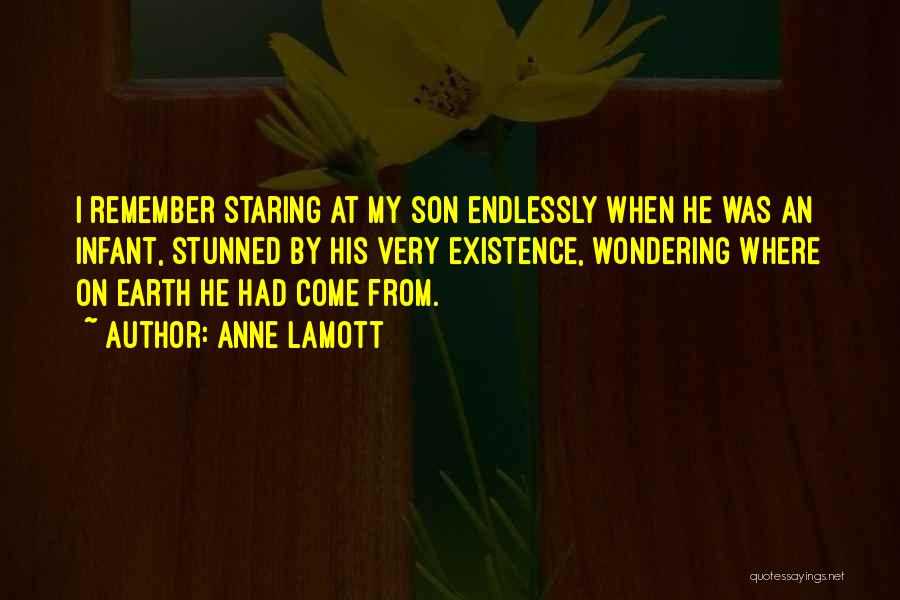 Anne Lamott Quotes: I Remember Staring At My Son Endlessly When He Was An Infant, Stunned By His Very Existence, Wondering Where On