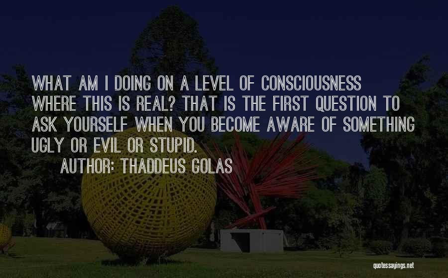 Thaddeus Golas Quotes: What Am I Doing On A Level Of Consciousness Where This Is Real? That Is The First Question To Ask