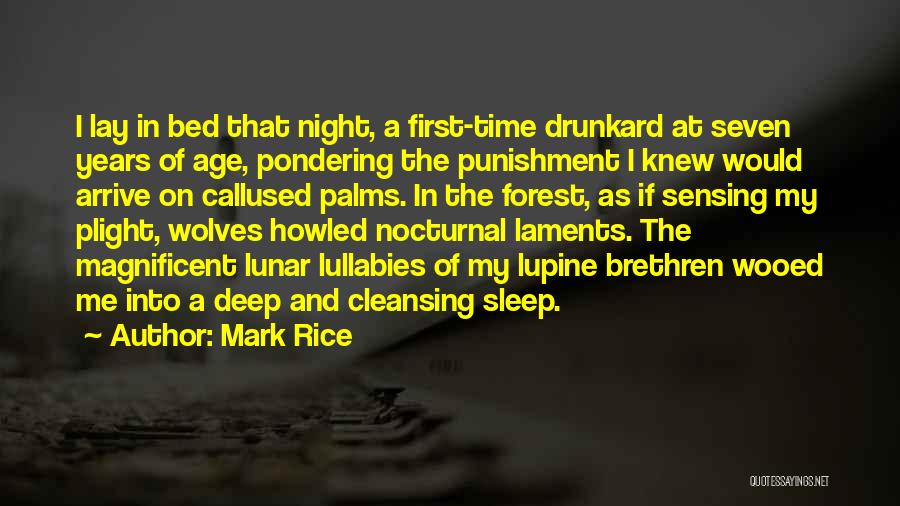 Mark Rice Quotes: I Lay In Bed That Night, A First-time Drunkard At Seven Years Of Age, Pondering The Punishment I Knew Would