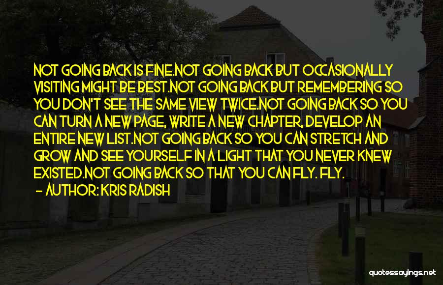 Kris Radish Quotes: Not Going Back Is Fine.not Going Back But Occasionally Visiting Might Be Best.not Going Back But Remembering So You Don't