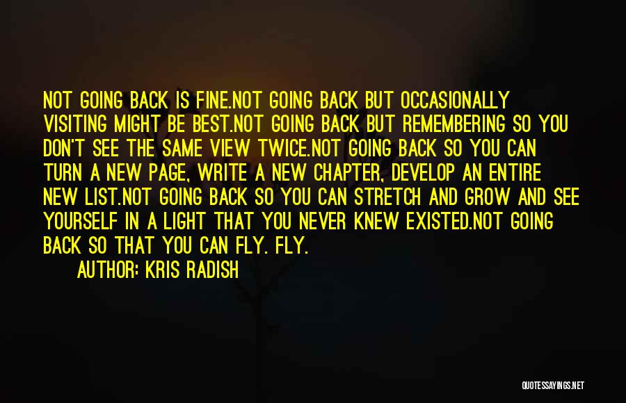 Kris Radish Quotes: Not Going Back Is Fine.not Going Back But Occasionally Visiting Might Be Best.not Going Back But Remembering So You Don't