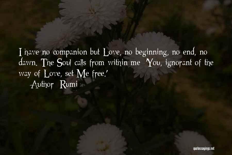 Rumi Quotes: I Have No Companion But Love, No Beginning, No End, No Dawn. The Soul Calls From Within Me: 'you, Ignorant
