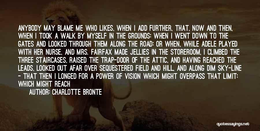 Charlotte Bronte Quotes: Anybody May Blame Me Who Likes, When I Add Further, That, Now And Then, When I Took A Walk By