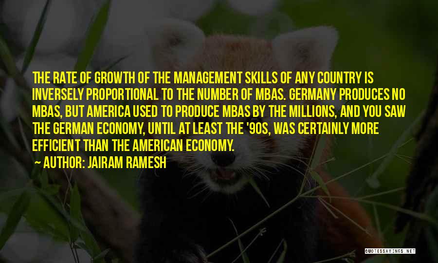 Jairam Ramesh Quotes: The Rate Of Growth Of The Management Skills Of Any Country Is Inversely Proportional To The Number Of Mbas. Germany