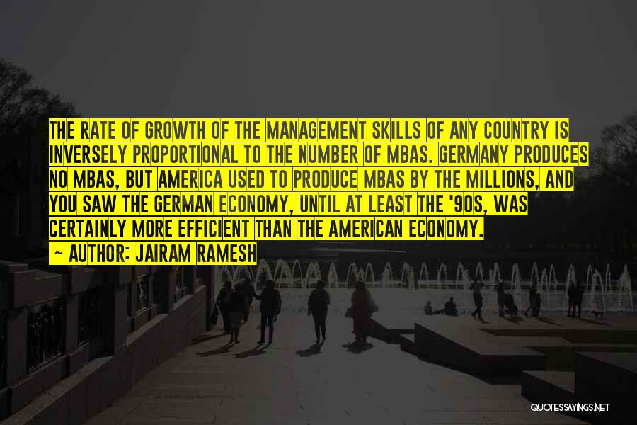 Jairam Ramesh Quotes: The Rate Of Growth Of The Management Skills Of Any Country Is Inversely Proportional To The Number Of Mbas. Germany