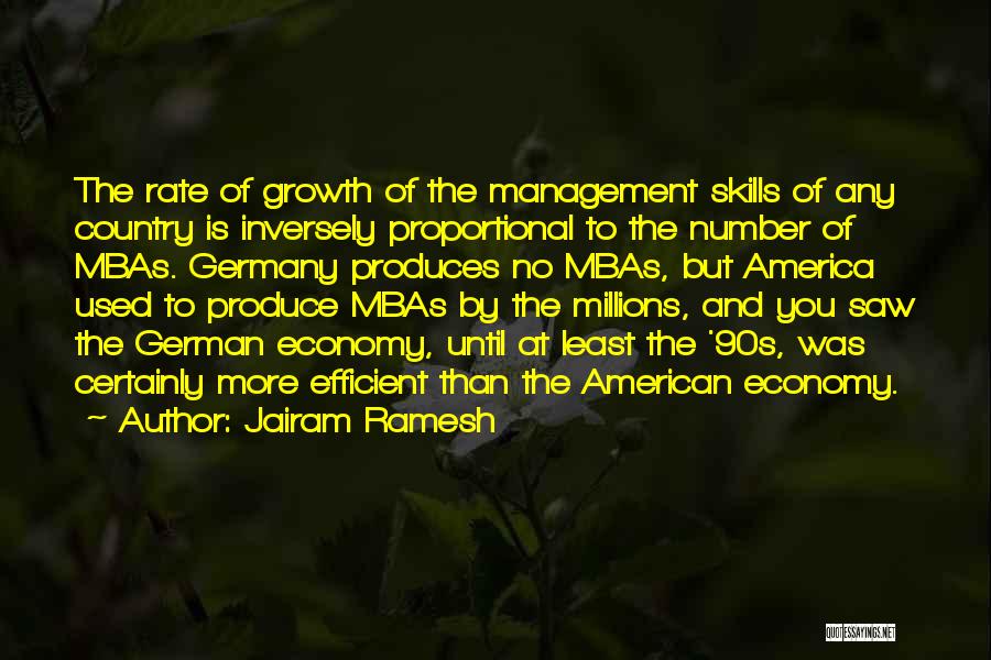 Jairam Ramesh Quotes: The Rate Of Growth Of The Management Skills Of Any Country Is Inversely Proportional To The Number Of Mbas. Germany