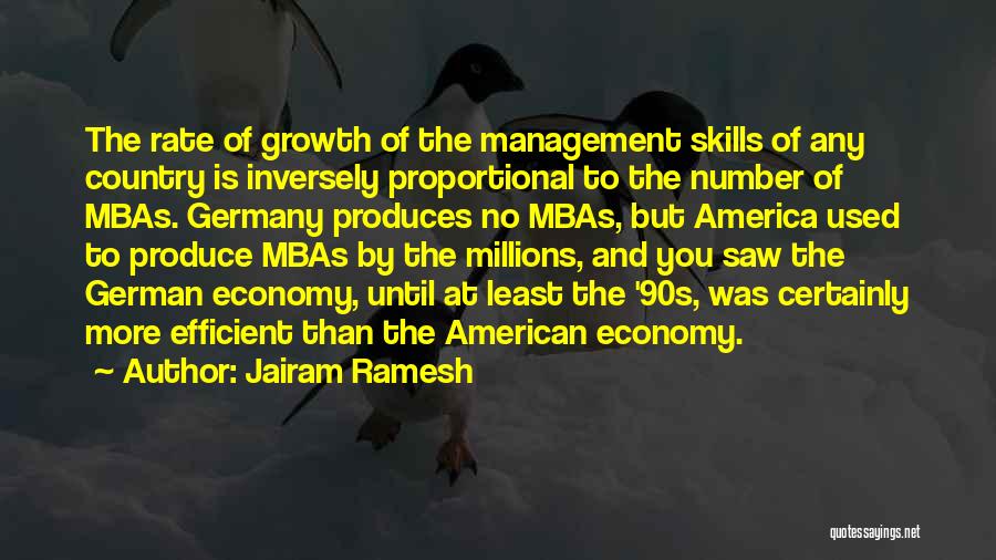 Jairam Ramesh Quotes: The Rate Of Growth Of The Management Skills Of Any Country Is Inversely Proportional To The Number Of Mbas. Germany