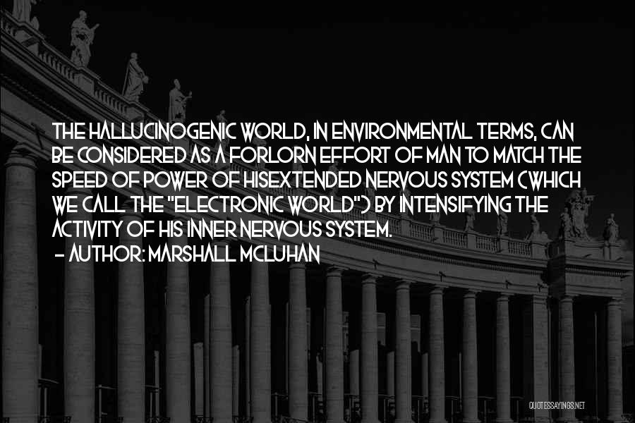 Marshall McLuhan Quotes: The Hallucinogenic World, In Environmental Terms, Can Be Considered As A Forlorn Effort Of Man To Match The Speed Of