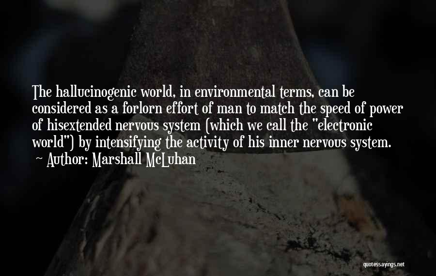 Marshall McLuhan Quotes: The Hallucinogenic World, In Environmental Terms, Can Be Considered As A Forlorn Effort Of Man To Match The Speed Of