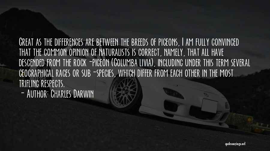 Charles Darwin Quotes: Great As The Differences Are Between The Breeds Of Pigeons, I Am Fully Convinced That The Common Opinion Of Naturalists