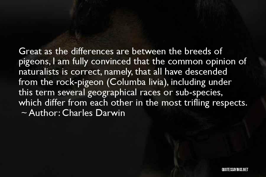 Charles Darwin Quotes: Great As The Differences Are Between The Breeds Of Pigeons, I Am Fully Convinced That The Common Opinion Of Naturalists