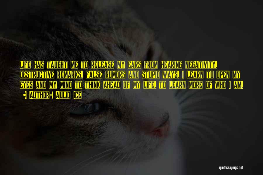 Auliq Ice Quotes: Life Has Taught Me To Release My Ears From Hearing Negativity, Destructive Remarks, False Rumors And Stupid Ways. I Learn
