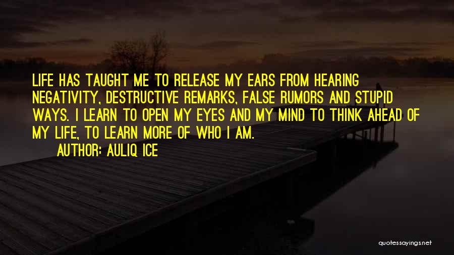 Auliq Ice Quotes: Life Has Taught Me To Release My Ears From Hearing Negativity, Destructive Remarks, False Rumors And Stupid Ways. I Learn