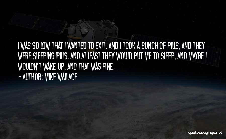 Mike Wallace Quotes: I Was So Low That I Wanted To Exit. And I Took A Bunch Of Pills, And They Were Sleeping