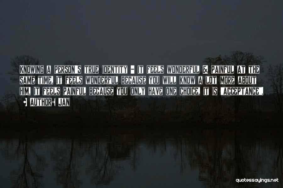 Jan Quotes: Knowing A Person's True Identity - It Feels Wonderful & Painful At The Same Time. It Feels Wonderful Because You